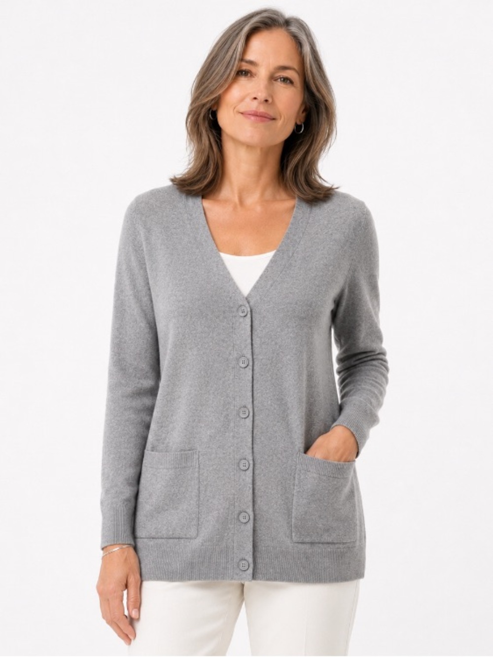 J.JILL Cardigan Size 1x  Long Sleeve Gray Sweater Pockets Women’s
